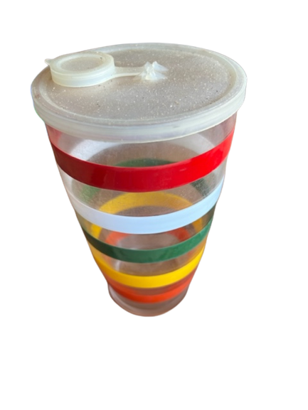 RARE Vintage Large Libby's Rainbow Striped Glass With Plastic Lid Bar Mixer Retro 28 Oz Collectible {{ JAMsCraftCloset }}