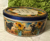 Tin Decoupaged Round Storage Tin Sunflower Cows ALWAYS BELIEVE SOMETHING WONDERFUL IS ABOUT TO HAPPEN Country Farmhouse Decor Handmade Gift - JAMsCraftCloset