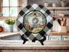 PLATE CHARGER BLACK AND WHITE PLAID PLASTIC ROUND DECOUPAGED Upcycled Repurposed Wall Art or Shelf Sitter WELCOME TO THE COOP Kitchen Decor Home Decor Wall Art Gift WEDDING - JAMsCraftCloset