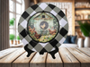 PLATE CHARGER BLACK AND WHITE PLAID PLASTIC ROUND DECOUPAGED Upcycled Repurposed Wall Art or Shelf Sitter WELCOME TO THE COOP Kitchen Decor Home Decor Wall Art Gift WEDDING - JAMsCraftCloset