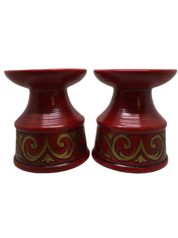 Vintage Large RED WITH GOLD ACCENTS PILLAR CANDLE HOLDERS - 3-Wick - Made in Japan - Collectible - Home Decor - Gift for the Vintage Collector - RARE FIND - JAMsCraftCloset