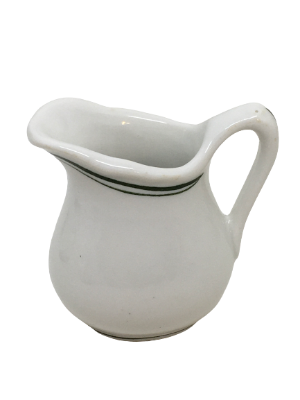 Vintage SMALL WHITE GREEN TRIM INDIVIDUAL COFFEE CREAMER - Restaurant Style - Used/Preowned - 1960s or before - Retro Style - Collectible - Home Decor - Kitchen Decor - Gift for the Vintage Collector - JAMsCraftCloset