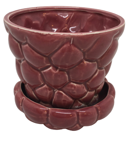 Vintage Planter Flower Pot w/Attached Drip Saucer Rose Colored Scalloped-Fish Scales - Made In Japan - Collectible - Home Decor - Gift for the Vintage Collector - Garden - Kitchen and Dining Decor {{ JAMsCraftCloset }}