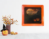 TRAY Orange Plastic Square Decoupaged Hand Painted Upcycled Repurposed Wall Art WELCOME HOME Home Decor Halloween Decor Wall Art Gift - JAMsCraftCloset