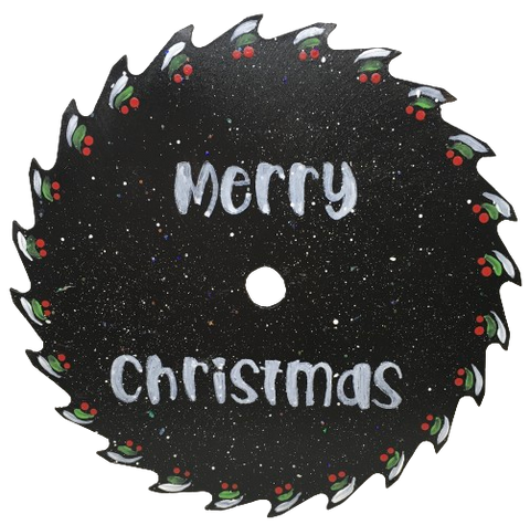 Vintage SAW BLADE Round Circular Upcycled Handmade Hand Painted Wall Art MERRY CHRISTMAS Home Decor Saw Wall Hanging Sawblade Art Metal Art Blade Art Circular Saw Art Crafters Delight Unique Gift CHRISTMAS HOLIDAY Decor {{ JAMsCraftCloset }}