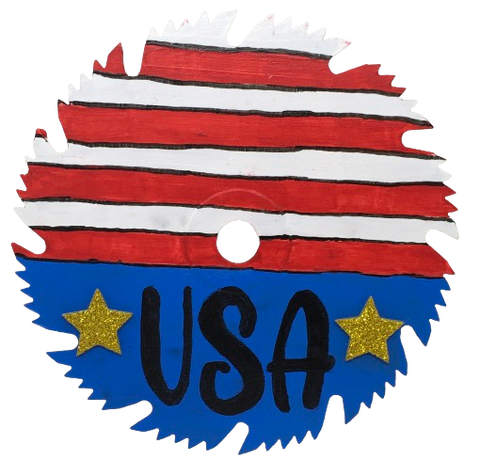 Vintage SAW BLADE Round Circular Upcycled Handmade Hand Painted Wall Art USA Home Decor Saw Wall Hanging Sawblade Art Metal Art Blade Art Circular Saw Art Crafters Delight Unique Gift PATRIOTIC Decor Red White Blue {{ JAMsCraftCloset }}