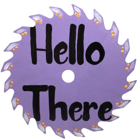 Vintage SAW BLADE Round Circular Upcycled Handmade Hand Painted Wall Art HELLO THERE Home Decor Saw Wall Hanging Sawblade Art Metal Art Blade Art Circular Saw Art Crafters Delight Unique Gift House Decor Camper Decor {{ JAMsCraftCloset }}