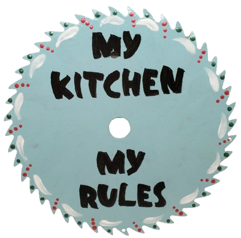 Vintage SAW BLADE Round Circular Upcycled Handmade Hand Painted Wall Art MY KITCHEN MY RULES Home Decor Saw Wall Hanging Sawblade Art Metal Art Blade Art Circular Saw Art Crafters Delight Unique Gift Kitchen Decor {{ JAMsCraftCloset }}