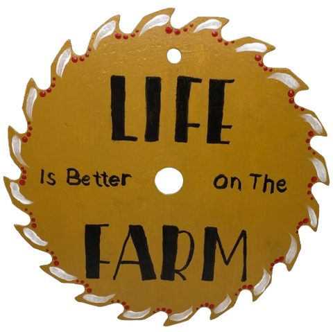 Vintage SAW BLADE Round Circular Upcycled Handmade Hand Painted Wall Art LIFE IS BETTER ON THE FARM Home Decor Saw Wall Hanging Sawblade Art Metal Art Blade Art Circular Saw Art Crafters Delight Unique Country Kitchen Gift Farmhouse Decor {{ JAMsCraftCloset }}