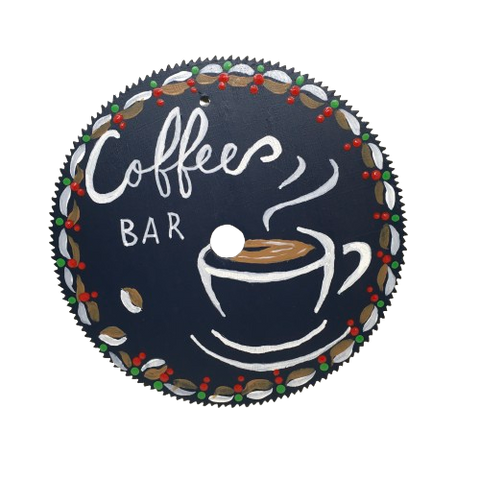 Vintage SAW BLADE Round Circular Upcycled Handmade Hand Painted Wall Art COFFEE BAR 2 Home Decor Saw Wall Hanging Sawblade Art Metal Art Blade Art Circular Saw Art Crafters Delight Unique Chef Gift Kitchen Decor {{ JAMsCraftCloset }}