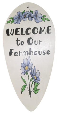 FAN BLADE Wall Art WELCOME TO OUR FARMHOUSE Upcycled Repurposed Tear Shaped Ceiling Fan Blade Wall Art Hand Painted Pen and Ink Chalkboard on Back Handmade Home Decor Unique Gift Crafters Delight {{ JAMsCraftCloset }}