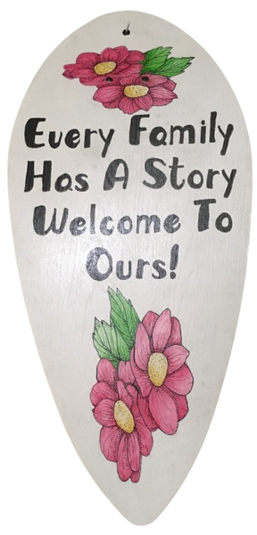 FAN BLADE Wall Art WELCOME TO OUR STORY Upcycled Repurposed Tear Shaped Ceiling Fan Blade Wall Art Hand Painted Pen and Ink Chalkboard on Back Handmade Home Decor Unique Gift Crafters Delight {{ JAMsCraftCloset }}