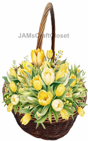 DIGITAL GRAPHIC DESIGN-Country-Floral-YELLOW TULIPS-Vintage-Basket 1-Sublimation-Download-Digital Print-Clipart-PNG-SVG-JPEG-Crafters Delight-Digital Art {{ JAMsCraftCloset }}