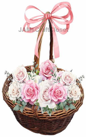 DIGITAL GRAPHIC DESIGN-Country-Floral-PINK AND WHITE ROSES-Vintage-Basket 1-Sublimation-Download-Digital Print-Clipart-PNG-SVG-JPEG-Crafters Delight-Digital Art {{ JAMsCraftCloset }}