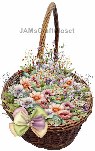 DIGITAL GRAPHIC DESIGN-Country-Floral-SPRING FLOWERS-Vintage-Basket 1-Sublimation-Download-Digital Print-Clipart-PNG-SVG-JPEG-Crafters Delight-Digital Art {{ JAMsCraftCloset }}