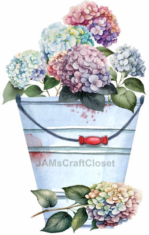 DIGITAL GRAPHIC DESIGN-Country-Floral-HYDRANGEA-Vintage-Bucket 2-Sublimation-Download-Digital Print-Clipart-PNG-SVG-JPEG-Crafters Delight-Digital Art {{ JAMsCraftCloset }}