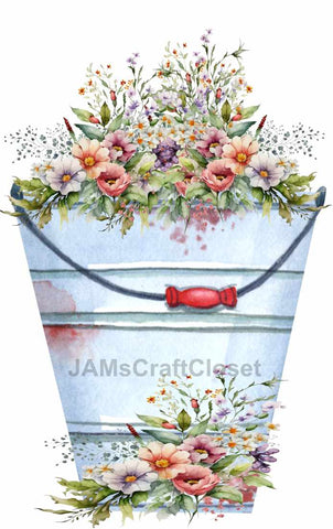 DIGITAL GRAPHIC DESIGN-Country-Floral-SPRING FLOWERS-Vintage-Bucket 5-Sublimation-Download-Digital Print-Clipart-PNG-SVG-JPEG-Crafters Delight-Digital Art {{ JAMsCraftCloset }}