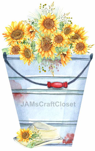 DIGITAL GRAPHIC DESIGN-Country-Floral-SUNFLOWERS-Vintage-Bucket 6-Sublimation-Download-Digital Print-Clipart-PNG-SVG-JPEG-Crafters Delight-Digital Art {{ JAMsCraftCloset }}