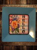 TRAY Pale Blue Plastic Square Decoupaged Hand Painted Upcycled Repurposed Wall Art SPRING FLORAL - HELLO Home Decor Wall Art Gift - JAMsCraftCloset
