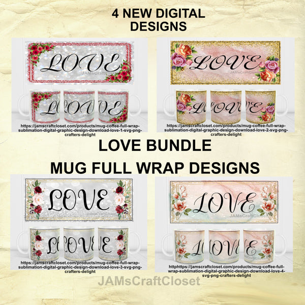 BUNDLE LOVE MUGS Graphic Design Positive Saying Kitchen Decor Downloads SVG PNG JPEG Files Sublimation Design Crafters Delight {{ JAMsCraftCloset }}