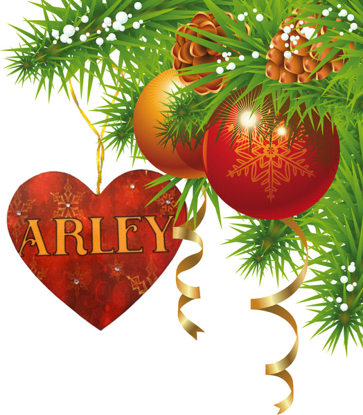Christmas Personalized Ornament Handmade NAME ON HEART RED GOLD BLING Large HEART SHAPED Wooden Sublimation Large Holiday Tree Decoration GIFT Crafters Delight {{ JAMsCraftCloset }}