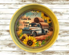 Cake Pan Round Yellow LOVIN THE FARM LIFE Country Farmhouse Wall Art Handmade Hand Painted Repurposed Upcycled Wedding Gift Idea - JAMsCraftCloset