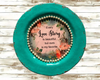 PLATE CHARGER TEAL AQUA PLASTIC ROUND DECOUPAGED Upcycled Repurposed Wall Art EVERY LOVE STORY IS BEAUTIFUL Home Decor Wall Art Gift WEDDING - JAMsCraftCloset