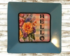 TRAY Pale Blue Plastic Square Decoupaged Hand Painted Upcycled Repurposed Wall Art SPRING FLORAL - HELLO Home Decor Wall Art Gift - JAMsCraftCloset