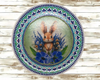 PLATE PLASTIC ROUND Decoupaged Hand Painted Upcycled Repurposed Wall Art BUNNY BLUE FLORAL Home Decor Spring Easter Wall Art Gift - JAMsCraftCloset