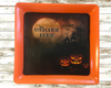 TRAY Orange Plastic Square Decoupaged Hand Painted Upcycled Repurposed Wall Art WELCOME HOME Home Decor Halloween Decor Wall Art Gift - JAMsCraftCloset