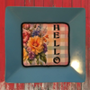 TRAY Pale Blue Plastic Square Decoupaged Hand Painted Upcycled Repurposed Wall Art SPRING FLORAL - HELLO Home Decor Wall Art Gift - JAMsCraftCloset
