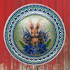 PLATE PLASTIC ROUND Decoupaged Hand Painted Upcycled Repurposed Wall Art BUNNY BLUE FLORAL Home Decor Spring Easter Wall Art Gift - JAMsCraftCloset