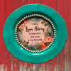 PLATE CHARGER TEAL AQUA PLASTIC ROUND DECOUPAGED Upcycled Repurposed Wall Art EVERY LOVE STORY IS BEAUTIFUL Home Decor Wall Art Gift WEDDING - JAMsCraftCloset