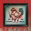 Wood Wall Art Plaque MY KITCHEN MY RULES Hen With Knife Square Decoupaged Kitchen Home Decor Gift Idea Positive Saying - JAMsCraftCloset
