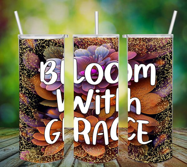 TUMBLER Full Wrap Sublimation Digital Graphic Design Vibrant Floral FROM BUNDLE 2 Faith Design Download BLOOM WITH GRACE SVG-PNG Patio Porch Decor Gift Picnic Crafters Delight {{ JAMsCraftCloset }}