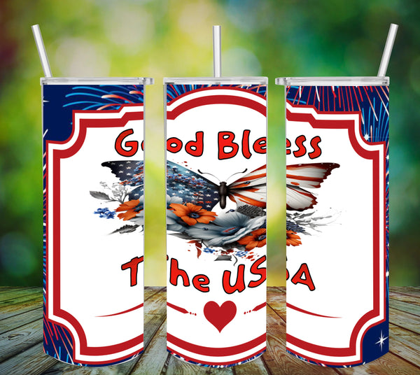 TUMBLER Full Wrap Sublimation Digital Graphic Design PATRIOTIC DESIGNS FROM BUNDLE 2 Download GOD BLESS THE USA SVG-PNG Patio Porch Decor Gift Picnic Crafters Delight {{ JAMsCraftCloset }}