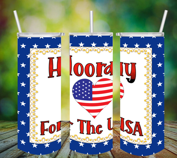 TUMBLER Full Wrap Sublimation Digital Graphic Design PATRIOTIC DESIGNS FROM BUNDLE 3 Download HOORAY FOR THE USA SVG-PNG Patio Porch Decor Gift Picnic Crafters Delight {{ JAMsCraftCloset }}