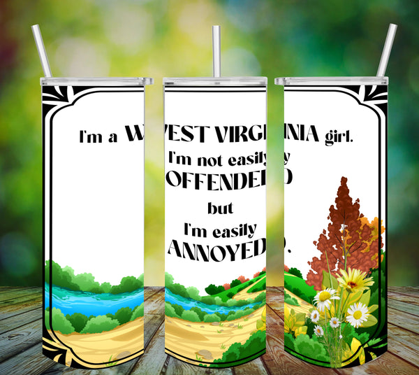 TUMBLER Full Wrap Sublimation Digital Graphic Design Download I AM A WEST VIRGINIA GIRL SVG-PNG Faith Kitchen Patio Porch Decor Gift Picnic Crafters Delight {{ JAMsCraftCloset }}