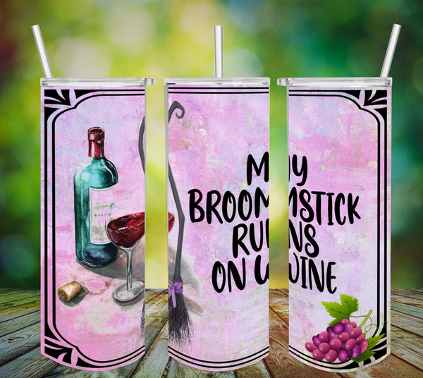 TUMBLER Full Wrap Sublimation Digital Graphic Design HALLOWEEN DESIGNS FROM BUNDLE 1 Download MY BROOMSTICK RUNS ON WINE SVG-PNG Patio Porch Decor Gift Picnic Crafters Delight {{ JAMsCraftCloset }}
