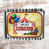 TRAY WHITE  GRAY STRIPED Plastic Rectangle Decoupaged Upcycled Repurposed Circus Theme LIFE IS A CIRCUS Wall Art Shelf Sitter Decor Wall Art Gift - JAMsCraftCloset