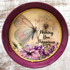 Cake Pan Round Purple WISHING YOU HAPPINESS Butterfly LOVE Wall Art Handmade Hand Painted Repurposed Upcycled Wedding Wedding Gift Idea - JAMsCraftCloset