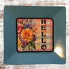 TRAY Pale Blue Plastic Square Decoupaged Hand Painted Upcycled Repurposed Wall Art SPRING FLORAL - HELLO Home Decor Wall Art Gift - JAMsCraftCloset