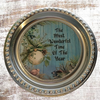 TRAY SHINY SILVER PLASTIC ROUND Decoupaged Hand Painted Upcycled Repurposed Wall Art THE MOST WONDERFUL TIME OF THE YEAR Home Decor Christmas Wall Art Gift - JAMsCraftCloset