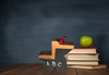 School Desk Wooden Hand Painted Homemade Shelf Sitter Teacher Gift ABC Apple Desk Accessory {{ JAMsCraftCloset }}