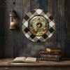PLATE CHARGER BLACK AND WHITE PLAID PLASTIC ROUND DECOUPAGED Upcycled Repurposed Wall Art or Shelf Sitter WELCOME TO THE COOP Kitchen Decor Home Decor Wall Art Gift WEDDING - JAMsCraftCloset