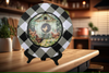PLATE CHARGER BLACK AND WHITE PLAID PLASTIC ROUND DECOUPAGED Upcycled Repurposed Wall Art or Shelf Sitter WELCOME TO THE COOP Kitchen Decor Home Decor Wall Art Gift WEDDING - JAMsCraftCloset