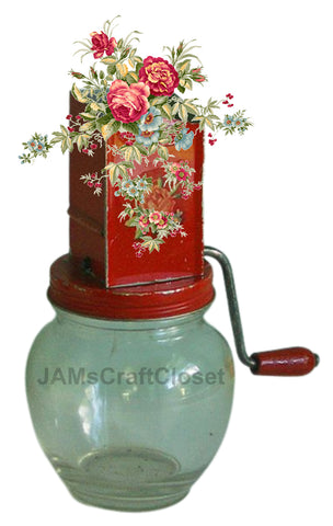 DIGITAL GRAPHIC DESIGN-Country-Floral-Vintage NUT GRINDER RED Floral-Sublimation-Download-Digital Print-Clipart-PNG-SVG-JPEG-Crafters Delight-Digital Art {{ JAMsCraftCloset }}