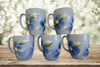 Mugs Coffee Tea Hand Painted Blue Mugs Blue Floral Accents Set of 4 BUY 4 Get 1 FREE {{ JAMsCraftCloset }}