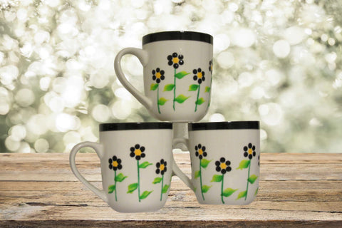 Cups Mugs Coffee Hand Painted White With Black Dot Daisies Set of 2 BUY 2 Get 1 FREE {{ JAMsCraftCloset }}