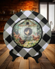 PLATE CHARGER BLACK AND WHITE PLAID PLASTIC ROUND DECOUPAGED Upcycled Repurposed Wall Art or Shelf Sitter WELCOME TO THE COOP Kitchen Decor Home Decor Wall Art Gift WEDDING - JAMsCraftCloset
